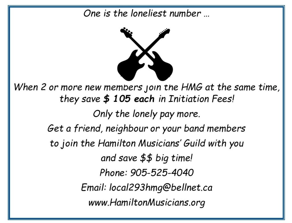 Hamilton Musicians’ Guild Join with a Peer membership campaign